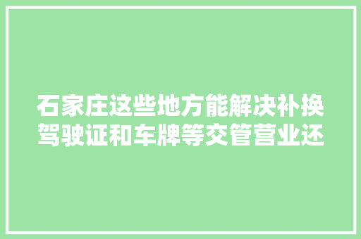 石家庄这些地方能解决补换驾驶证和车牌等交管营业还送到家
