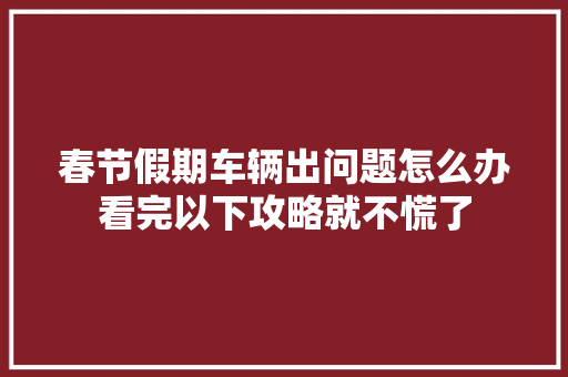 春节假期车辆出问题怎么办看完以下攻略就不慌了
