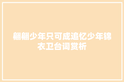 翩翩少年只可成追忆少年锦衣卫台词赏析