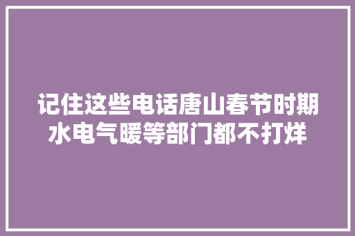 记住这些电话唐山春节时期水电气暖等部门都不打烊