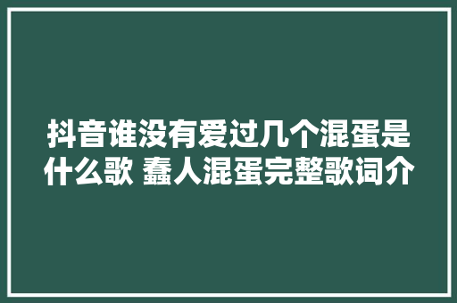 抖音谁没有爱过几个混蛋是什么歌 蠢人混蛋完整歌词介绍 休闲娱乐