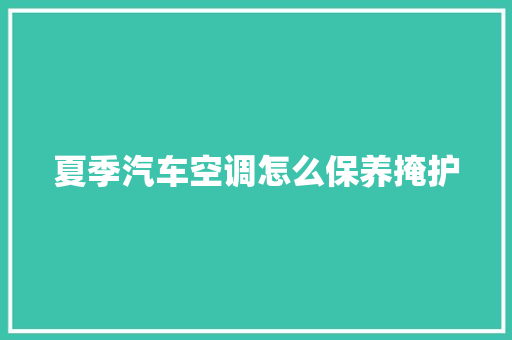夏季汽车空调怎么保养掩护