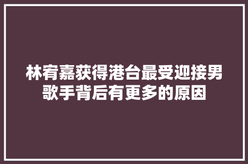 林宥嘉获得港台最受迎接男歌手背后有更多的原因