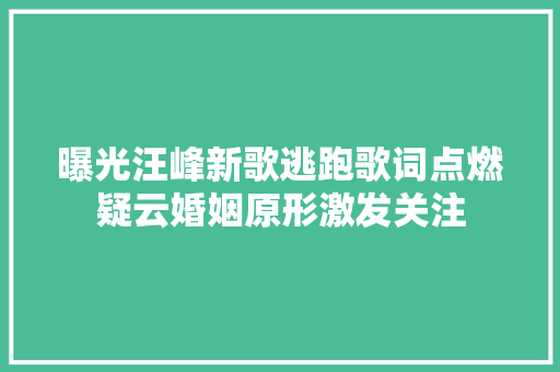 曝光汪峰新歌逃跑歌词点燃疑云婚姻原形激发关注