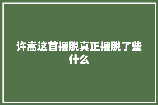 许嵩这首摆脱真正摆脱了些什么