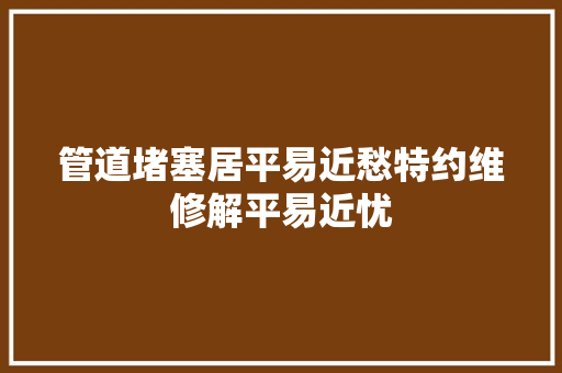 管道堵塞居平易近愁特约维修解平易近忧