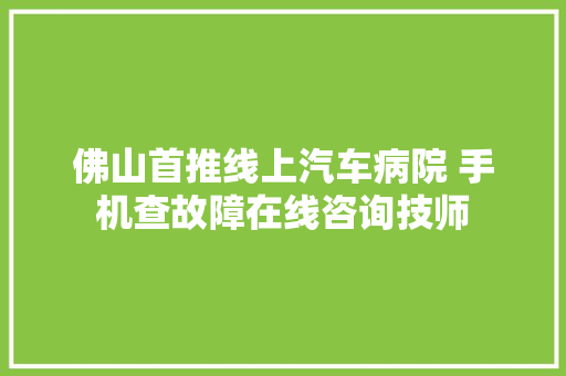 佛山首推线上汽车病院 手机查故障在线咨询技师