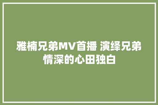 雅楠兄弟MV首播 演绎兄弟情深的心田独白