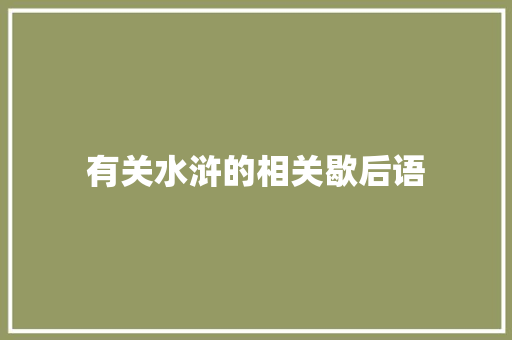 有关水浒的相关歇后语