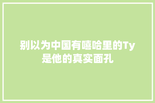 别以为中国有嘻哈里的Ty是他的真实面孔