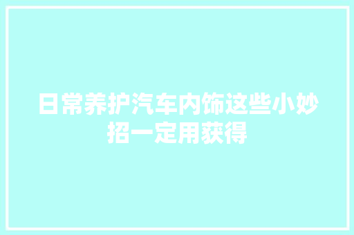 日常养护汽车内饰这些小妙招一定用获得