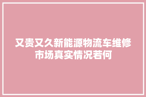 又贵又久新能源物流车维修市场真实情况若何
