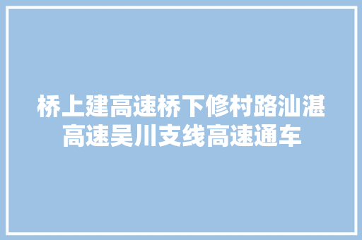 桥上建高速桥下修村路汕湛高速吴川支线高速通车