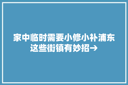 家中临时需要小修小补浦东这些街镇有妙招→