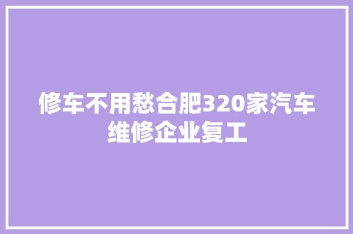 修车不用愁合肥320家汽车维修企业复工