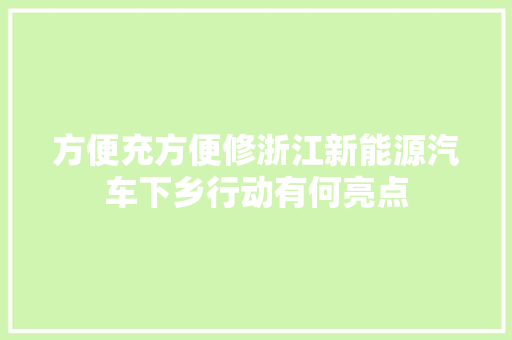 方便充方便修浙江新能源汽车下乡行动有何亮点