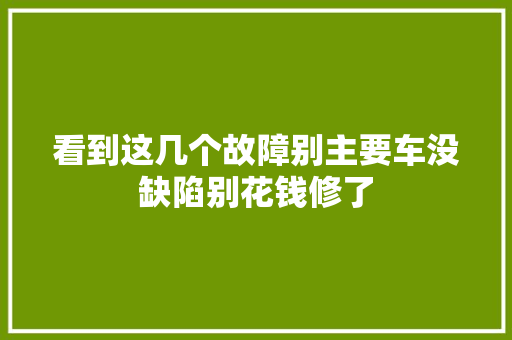看到这几个故障别主要车没缺陷别花钱修了