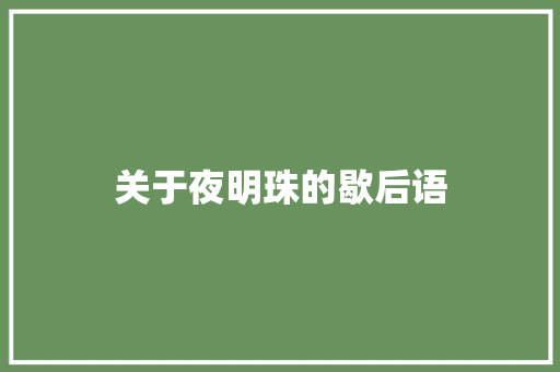 关于夜明珠的歇后语