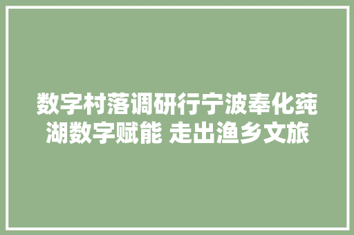 数字村落调研行宁波奉化莼湖数字赋能 走出渔乡文旅融合振兴路