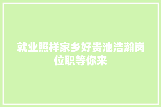 就业照样家乡好贵池浩瀚岗位职等你来