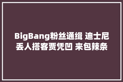 BigBang粉丝通缉 迪士尼丢人搭客贾凭凹 来包辣条静静