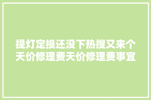 提灯定损还没下热搜又来个天价修理费天价修理费事宜有新进展