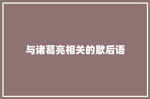 与诸葛亮相关的歇后语