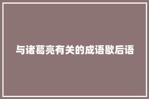 与诸葛亮有关的成语歇后语