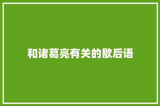 和诸葛亮有关的歇后语