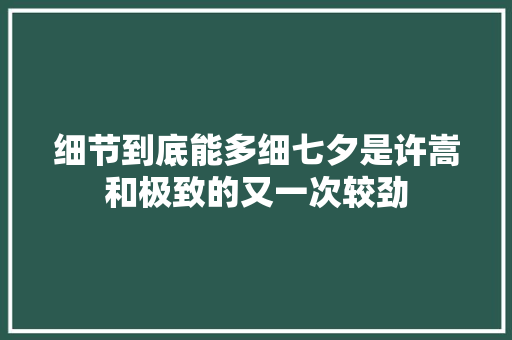 细节到底能多细七夕是许嵩和极致的又一次较劲