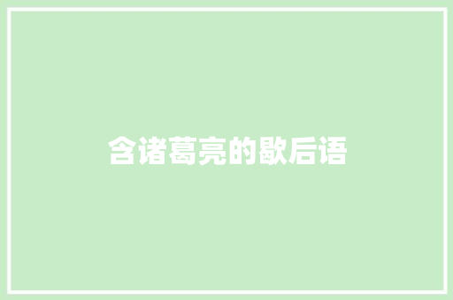 含诸葛亮的歇后语