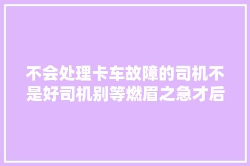 不会处理卡车故障的司机不是好司机别等燃眉之急才后悔没学技巧