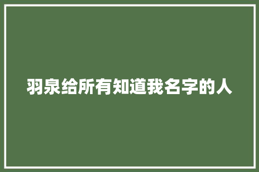 羽泉给所有知道我名字的人