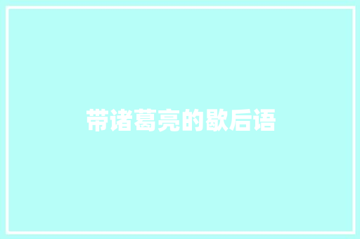 带诸葛亮的歇后语