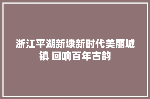 浙江平湖新埭新时代美丽城镇 回响百年古韵