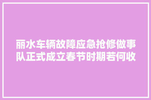 丽水车辆故障应急抢修做事队正式成立春节时期若何收费