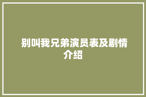  别叫我兄弟演员表及剧情介绍