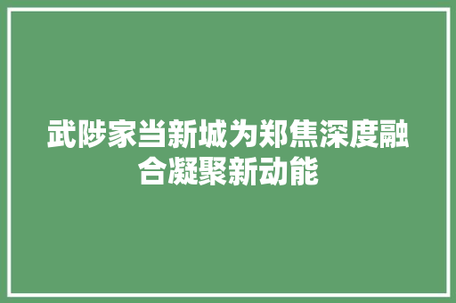 武陟家当新城为郑焦深度融合凝聚新动能