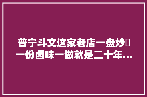 普宁斗文这家老店一盘炒粿一份卤味一做就是二十年…