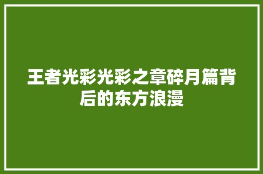 王者光彩光彩之章碎月篇背后的东方浪漫