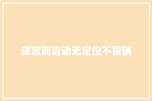 谋定而后动无定位不营销