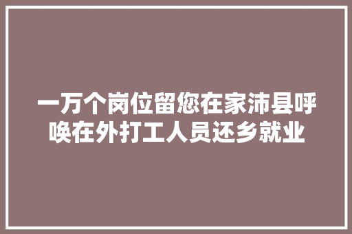 一万个岗位留您在家沛县呼唤在外打工人员还乡就业