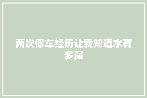 两次修车经历让我知道水有多深