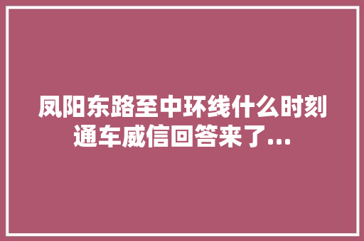 凤阳东路至中环线什么时刻通车威信回答来了…