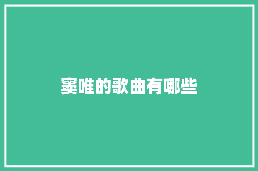 窦唯的歌曲有哪些