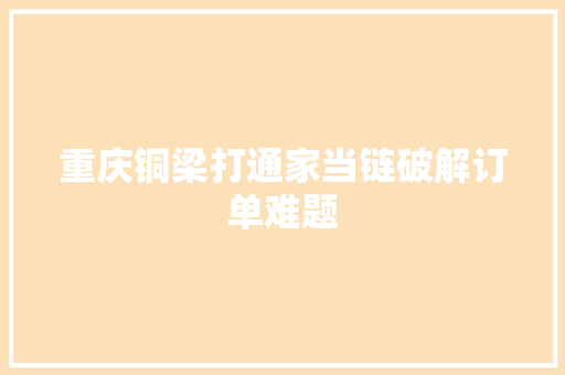 重庆铜梁打通家当链破解订单难题