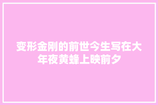 变形金刚的前世今生写在大年夜黄蜂上映前夕