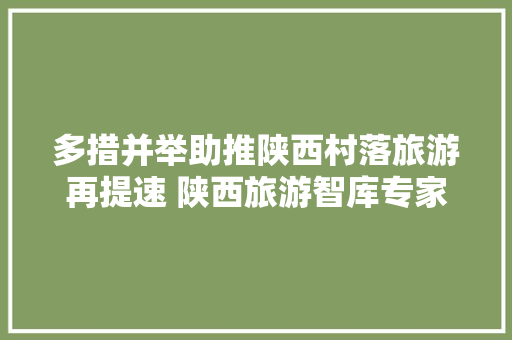 多措并举助推陕西村落旅游再提速 陕西旅游智库专家谈全域旅游成长