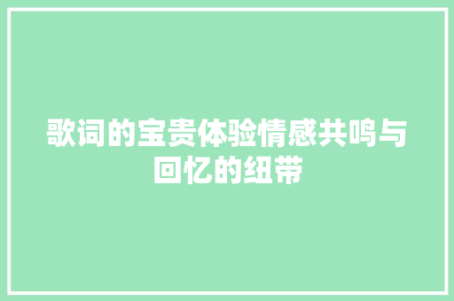 歌词的宝贵体验情感共鸣与回忆的纽带