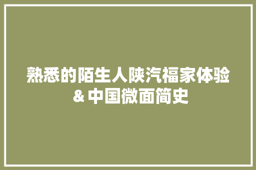 熟悉的陌生人陕汽福家体验＆中国微面简史